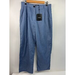 NWT Just Fashion Now Pant Women's Sz L Blue Pleated Pockets Straight Lightweight